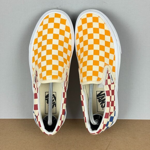 Vans Classic Slip On Checkerboard Sneakers Womens 8 Yellow Red Blue Casual - Picture 9 of 10